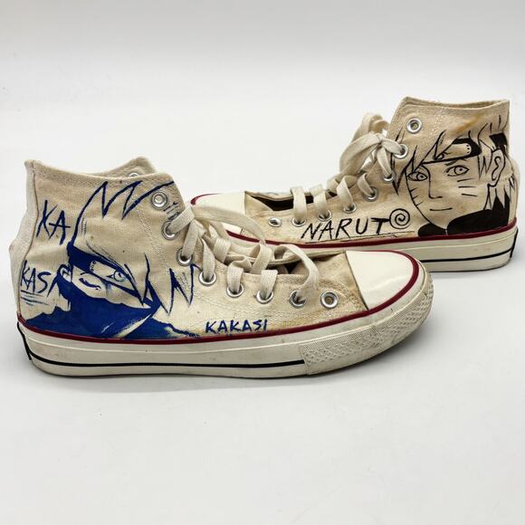 Converse Custom Designed Narut Kakasi High Top Sneakers M8.5 W10.5 Anime Skater - Picture 1 of 10